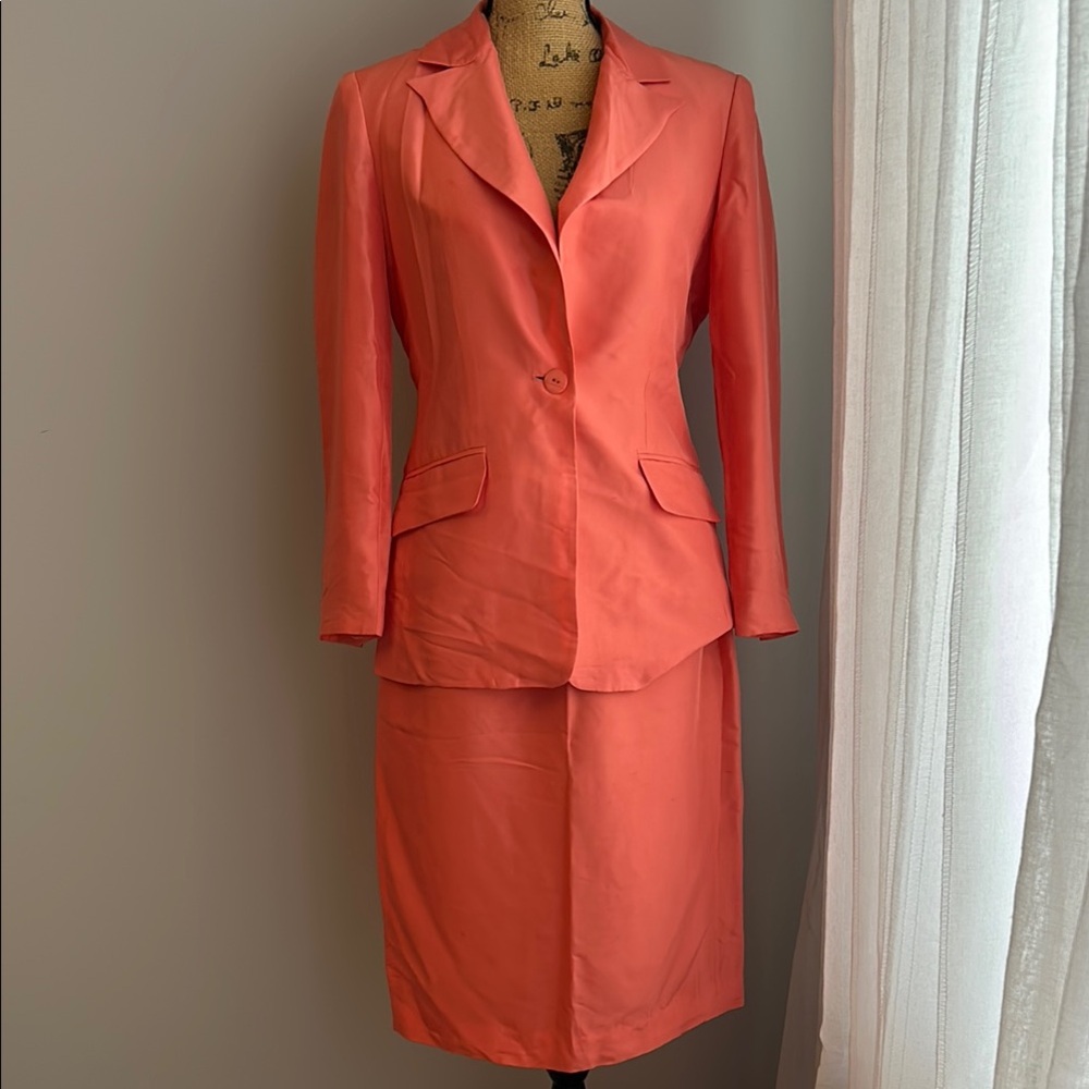 Neiman Marcus Coral Blazer & Skirt Set